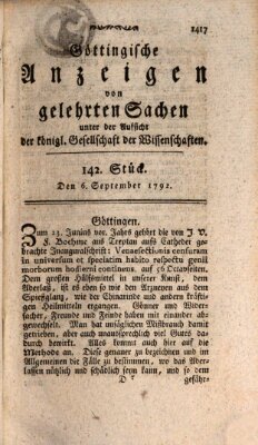 Göttingische Anzeigen von gelehrten Sachen (Göttingische Zeitungen von gelehrten Sachen) Donnerstag 6. September 1792