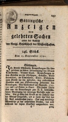 Göttingische Anzeigen von gelehrten Sachen (Göttingische Zeitungen von gelehrten Sachen) Donnerstag 13. September 1792