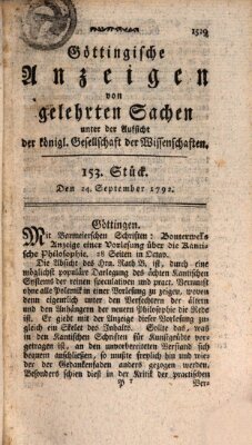 Göttingische Anzeigen von gelehrten Sachen (Göttingische Zeitungen von gelehrten Sachen) Montag 24. September 1792