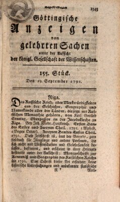 Göttingische Anzeigen von gelehrten Sachen (Göttingische Zeitungen von gelehrten Sachen) Samstag 29. September 1792