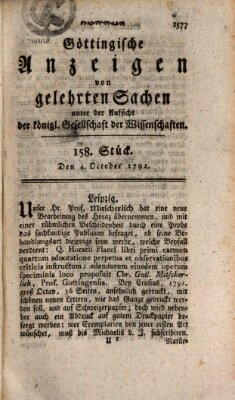 Göttingische Anzeigen von gelehrten Sachen (Göttingische Zeitungen von gelehrten Sachen) Donnerstag 4. Oktober 1792