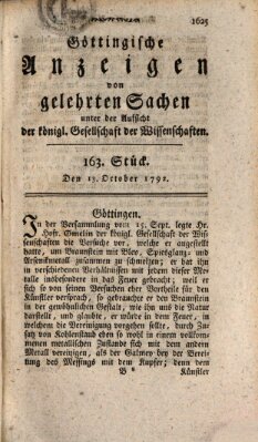 Göttingische Anzeigen von gelehrten Sachen (Göttingische Zeitungen von gelehrten Sachen) Samstag 13. Oktober 1792