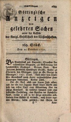 Göttingische Anzeigen von gelehrten Sachen (Göttingische Zeitungen von gelehrten Sachen) Montag 22. Oktober 1792