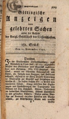 Göttingische Anzeigen von gelehrten Sachen (Göttingische Zeitungen von gelehrten Sachen) Montag 12. November 1792