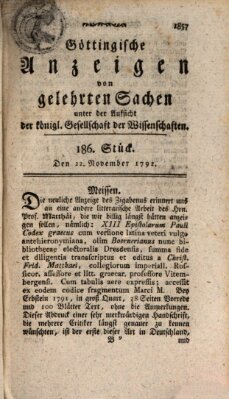 Göttingische Anzeigen von gelehrten Sachen (Göttingische Zeitungen von gelehrten Sachen) Donnerstag 22. November 1792