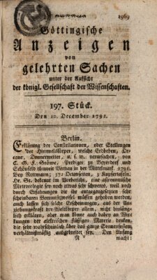 Göttingische Anzeigen von gelehrten Sachen (Göttingische Zeitungen von gelehrten Sachen) Montag 10. Dezember 1792