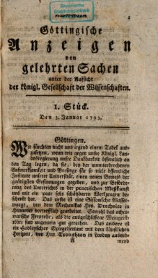 Göttingische Anzeigen von gelehrten Sachen (Göttingische Zeitungen von gelehrten Sachen) Donnerstag 3. Januar 1793