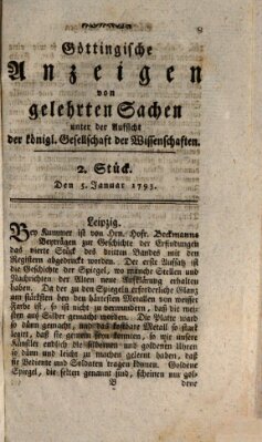 Göttingische Anzeigen von gelehrten Sachen (Göttingische Zeitungen von gelehrten Sachen) Samstag 5. Januar 1793