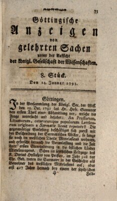 Göttingische Anzeigen von gelehrten Sachen (Göttingische Zeitungen von gelehrten Sachen) Montag 14. Januar 1793