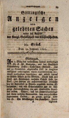 Göttingische Anzeigen von gelehrten Sachen (Göttingische Zeitungen von gelehrten Sachen) Samstag 19. Januar 1793