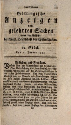 Göttingische Anzeigen von gelehrten Sachen (Göttingische Zeitungen von gelehrten Sachen) Montag 21. Januar 1793