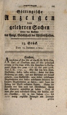 Göttingische Anzeigen von gelehrten Sachen (Göttingische Zeitungen von gelehrten Sachen) Donnerstag 24. Januar 1793