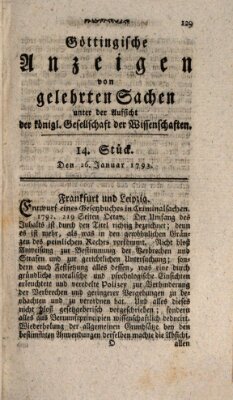 Göttingische Anzeigen von gelehrten Sachen (Göttingische Zeitungen von gelehrten Sachen) Samstag 26. Januar 1793