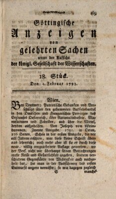 Göttingische Anzeigen von gelehrten Sachen (Göttingische Zeitungen von gelehrten Sachen) Samstag 2. Februar 1793