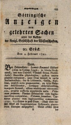 Göttingische Anzeigen von gelehrten Sachen (Göttingische Zeitungen von gelehrten Sachen) Montag 4. Februar 1793