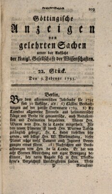 Göttingische Anzeigen von gelehrten Sachen (Göttingische Zeitungen von gelehrten Sachen) Samstag 9. Februar 1793