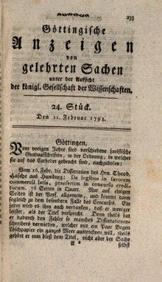 Göttingische Anzeigen von gelehrten Sachen (Göttingische Zeitungen von gelehrten Sachen) Montag 11. Februar 1793