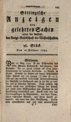 Göttingische Anzeigen von gelehrten Sachen (Göttingische Zeitungen von gelehrten Sachen) Samstag 16. Februar 1793