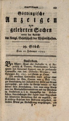 Göttingische Anzeigen von gelehrten Sachen (Göttingische Zeitungen von gelehrten Sachen) Donnerstag 21. Februar 1793