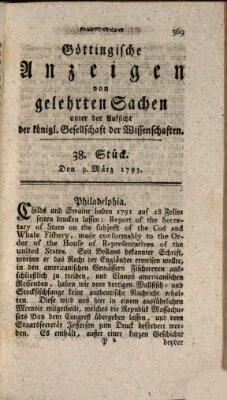 Göttingische Anzeigen von gelehrten Sachen (Göttingische Zeitungen von gelehrten Sachen) Samstag 9. März 1793