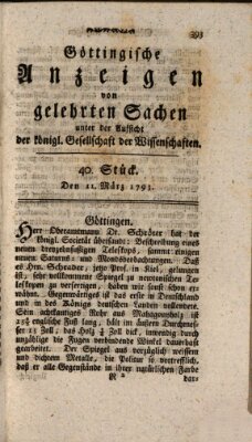 Göttingische Anzeigen von gelehrten Sachen (Göttingische Zeitungen von gelehrten Sachen) Montag 11. März 1793