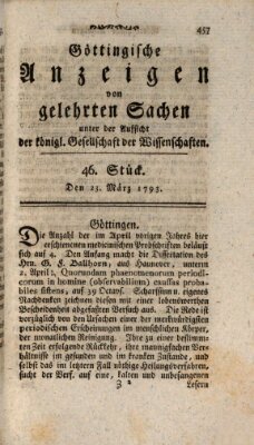 Göttingische Anzeigen von gelehrten Sachen (Göttingische Zeitungen von gelehrten Sachen) Samstag 23. März 1793