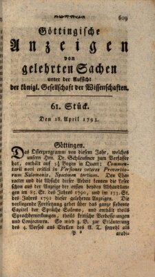 Göttingische Anzeigen von gelehrten Sachen (Göttingische Zeitungen von gelehrten Sachen) Donnerstag 18. April 1793