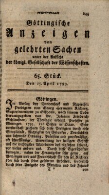 Göttingische Anzeigen von gelehrten Sachen (Göttingische Zeitungen von gelehrten Sachen) Donnerstag 25. April 1793