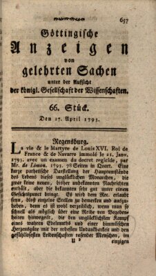 Göttingische Anzeigen von gelehrten Sachen (Göttingische Zeitungen von gelehrten Sachen) Samstag 27. April 1793