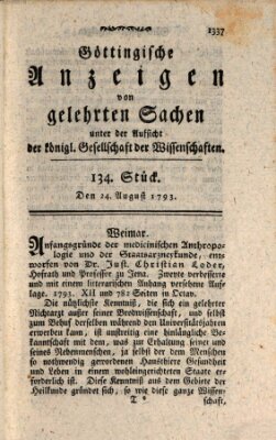 Göttingische Anzeigen von gelehrten Sachen (Göttingische Zeitungen von gelehrten Sachen) Samstag 24. August 1793