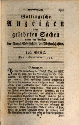 Göttingische Anzeigen von gelehrten Sachen (Göttingische Zeitungen von gelehrten Sachen) Montag 2. September 1793