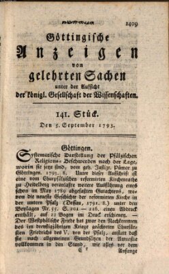 Göttingische Anzeigen von gelehrten Sachen (Göttingische Zeitungen von gelehrten Sachen) Donnerstag 5. September 1793