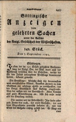 Göttingische Anzeigen von gelehrten Sachen (Göttingische Zeitungen von gelehrten Sachen) Samstag 7. September 1793