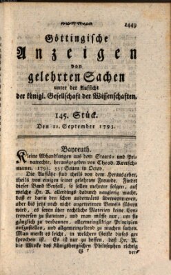 Göttingische Anzeigen von gelehrten Sachen (Göttingische Zeitungen von gelehrten Sachen) Donnerstag 12. September 1793