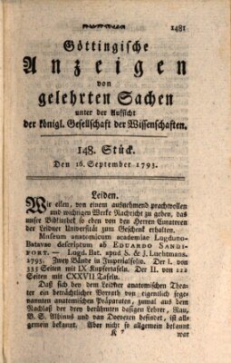 Göttingische Anzeigen von gelehrten Sachen (Göttingische Zeitungen von gelehrten Sachen) Montag 16. September 1793