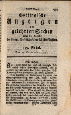 Göttingische Anzeigen von gelehrten Sachen (Göttingische Zeitungen von gelehrten Sachen) Donnerstag 19. September 1793