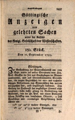 Göttingische Anzeigen von gelehrten Sachen (Göttingische Zeitungen von gelehrten Sachen) Samstag 21. September 1793