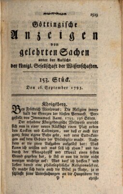 Göttingische Anzeigen von gelehrten Sachen (Göttingische Zeitungen von gelehrten Sachen) Donnerstag 26. September 1793