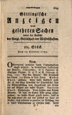 Göttingische Anzeigen von gelehrten Sachen (Göttingische Zeitungen von gelehrten Sachen) Donnerstag 17. Oktober 1793