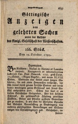 Göttingische Anzeigen von gelehrten Sachen (Göttingische Zeitungen von gelehrten Sachen) Samstag 19. Oktober 1793