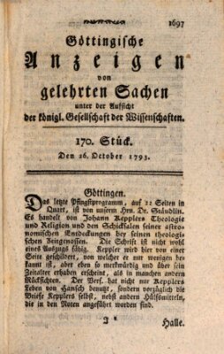 Göttingische Anzeigen von gelehrten Sachen (Göttingische Zeitungen von gelehrten Sachen) Samstag 26. Oktober 1793