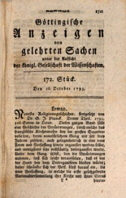 Göttingische Anzeigen von gelehrten Sachen (Göttingische Zeitungen von gelehrten Sachen) Montag 28. Oktober 1793