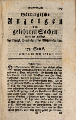 Göttingische Anzeigen von gelehrten Sachen (Göttingische Zeitungen von gelehrten Sachen) Donnerstag 31. Oktober 1793