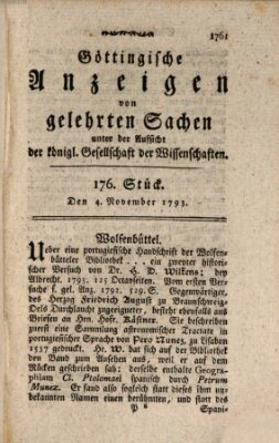 Göttingische Anzeigen von gelehrten Sachen (Göttingische Zeitungen von gelehrten Sachen) Montag 4. November 1793