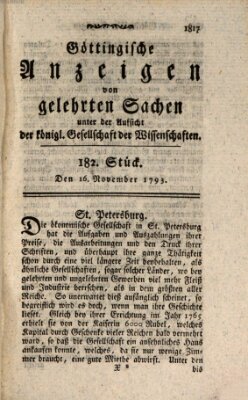 Göttingische Anzeigen von gelehrten Sachen (Göttingische Zeitungen von gelehrten Sachen) Samstag 16. November 1793