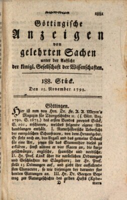 Göttingische Anzeigen von gelehrten Sachen (Göttingische Zeitungen von gelehrten Sachen) Montag 25. November 1793