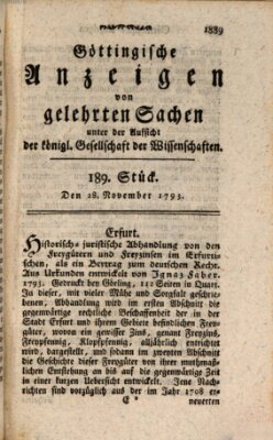 Göttingische Anzeigen von gelehrten Sachen (Göttingische Zeitungen von gelehrten Sachen) Donnerstag 28. November 1793