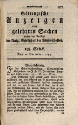 Göttingische Anzeigen von gelehrten Sachen (Göttingische Zeitungen von gelehrten Sachen) Samstag 14. Dezember 1793