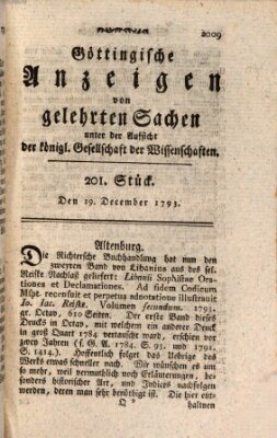 Göttingische Anzeigen von gelehrten Sachen (Göttingische Zeitungen von gelehrten Sachen) Donnerstag 19. Dezember 1793