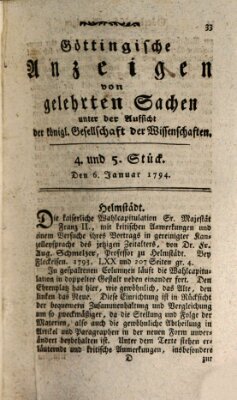 Göttingische Anzeigen von gelehrten Sachen (Göttingische Zeitungen von gelehrten Sachen) Montag 6. Januar 1794